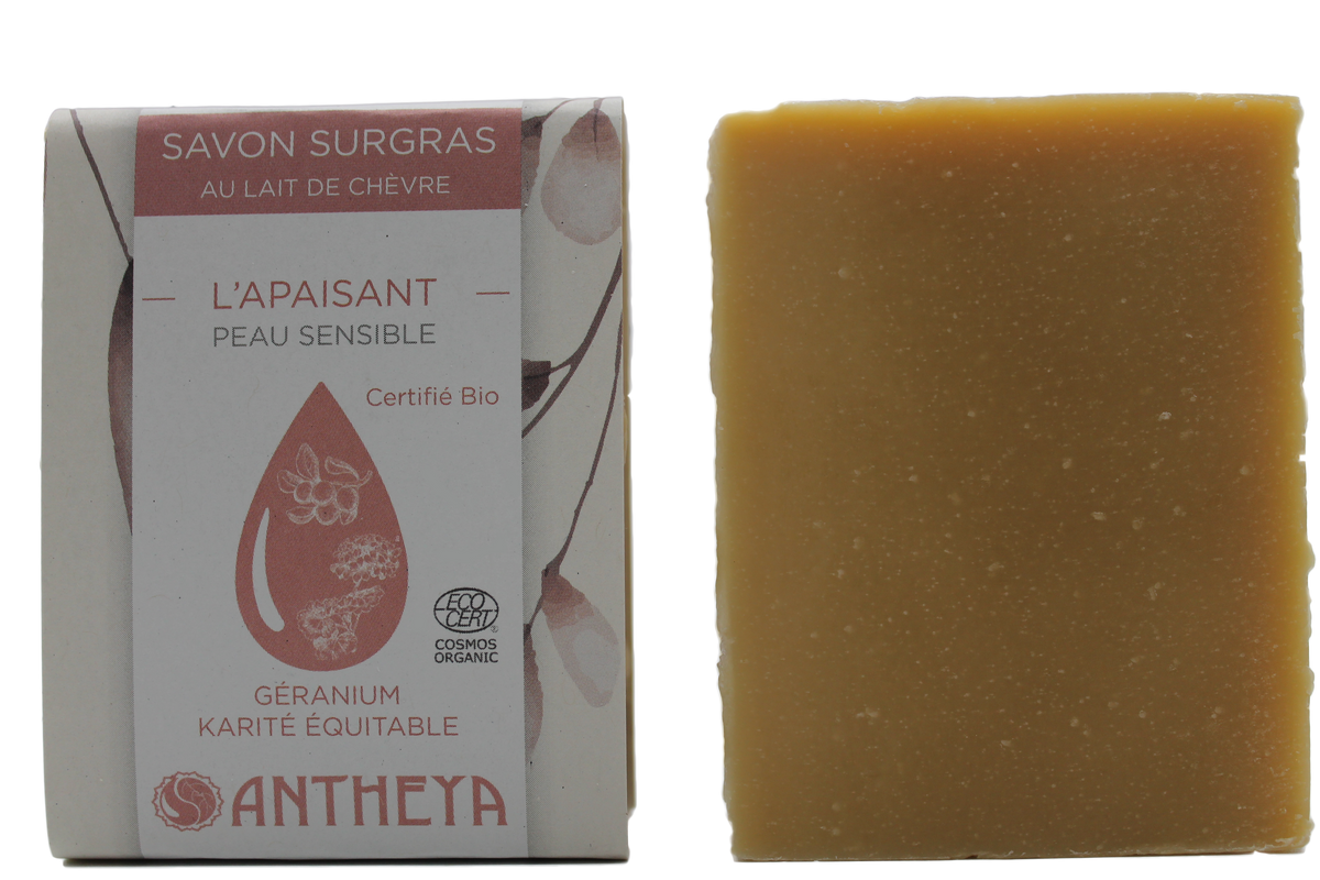 Antheya -- Savon à froid au lait de chèvre - l'apaisant (bande papier) - 100 g