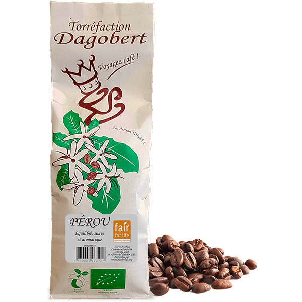 Les Cafés Dagobert -- Pérou 100% arabica, bio et équitable - grains (origine Pérou) - 250 g