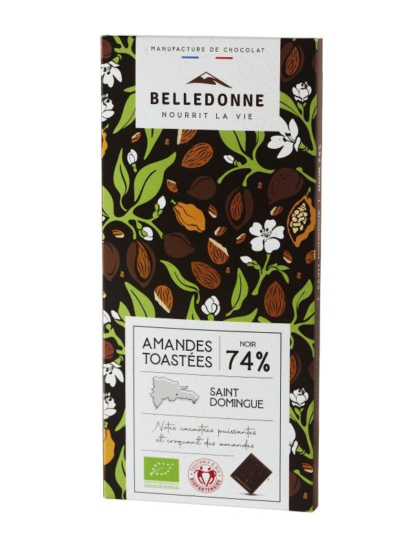Belledonne -- Tablette noir 74% amandes bio - 100 g