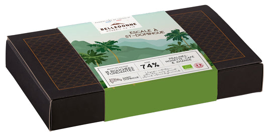 Belledonne -- Escale à st-domingue - coffret 15 bonbons - chocolat noir 74% bio - 120 g
