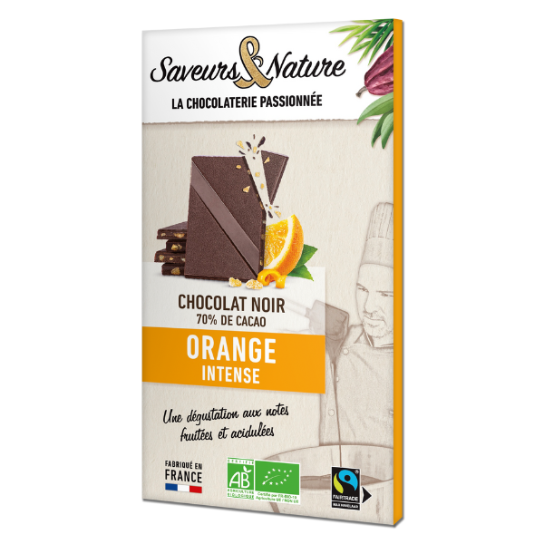 Saveurs & Nature -- Tablette de chocolat noir bio 70% de cacao orange intense - 80 g