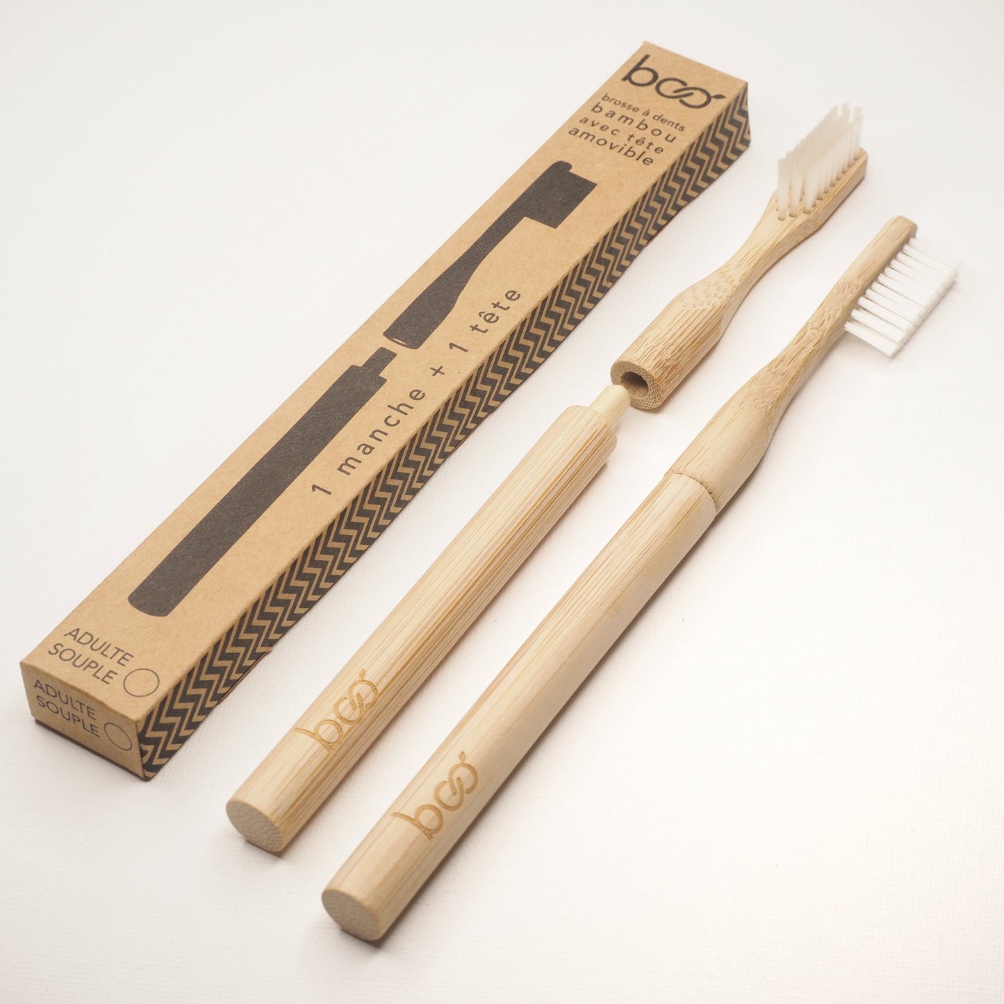 My Boo Company -- Brosse à dents en bambou à tête rechargeable manche et tête (souple transparent)