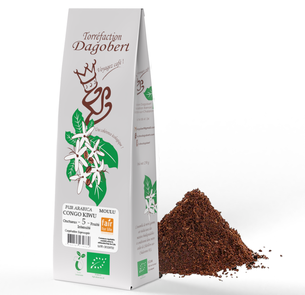 Les Cafés Dagobert -- Congo kivu 100% arabica, bio et équitable - moulu/filtre (origine Congo) - 250 g