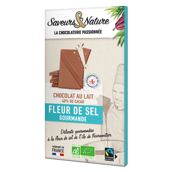 Saveurs & Nature -- Tablette de chocolat au lait bio 40% à la fleur de sel de noirmoutier - 80 g