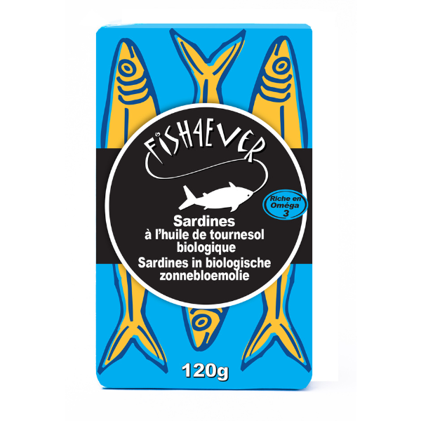 Fish4ever -- Sardines entières à l'huile de tournesol bio - 120 g