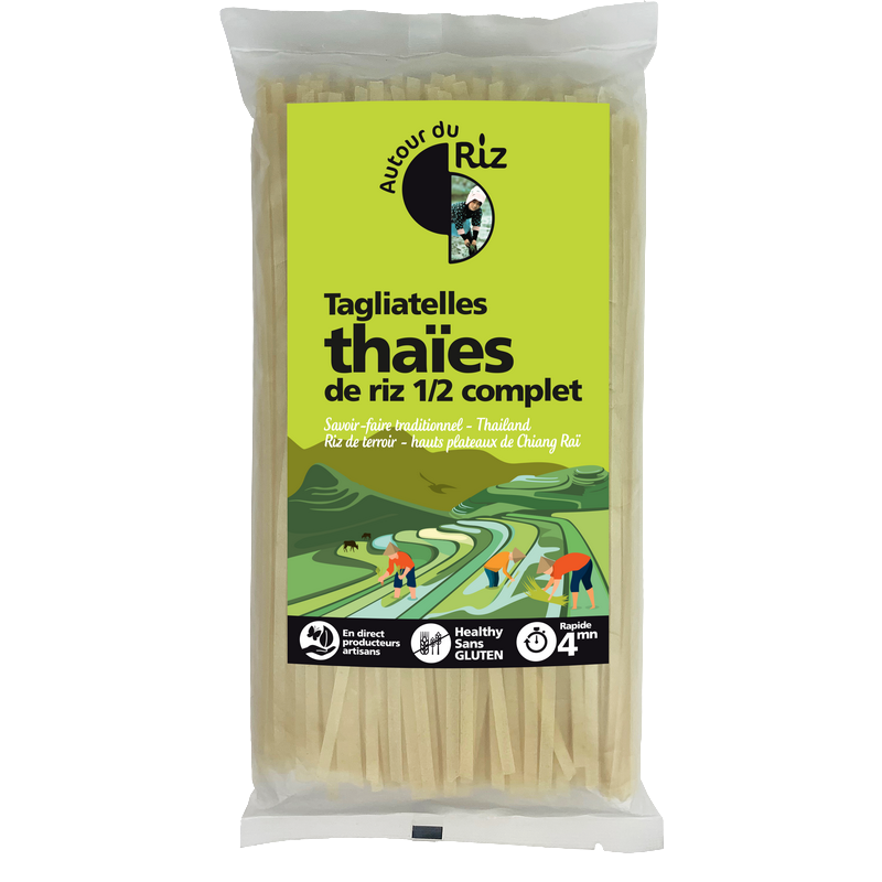 Autour Du Riz -- Tagliatelles thaïes de riz 1/2 complet bio sans gluten (origine Thaïlande) - 400 g