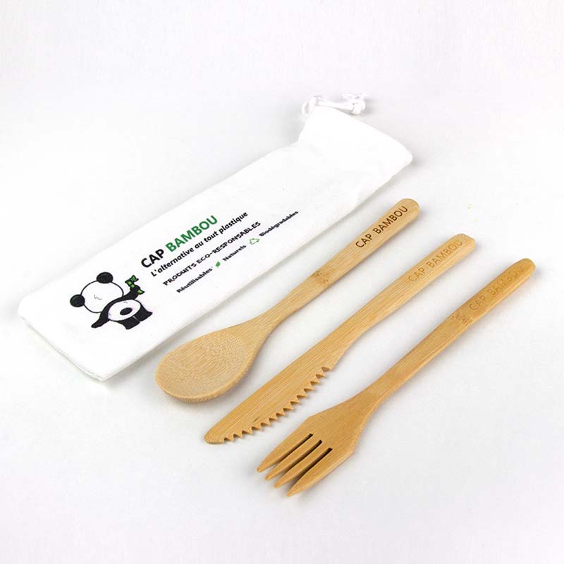 Cap Bambou -- Kit de 3 couverts (fourchette + couteau + cuillère)