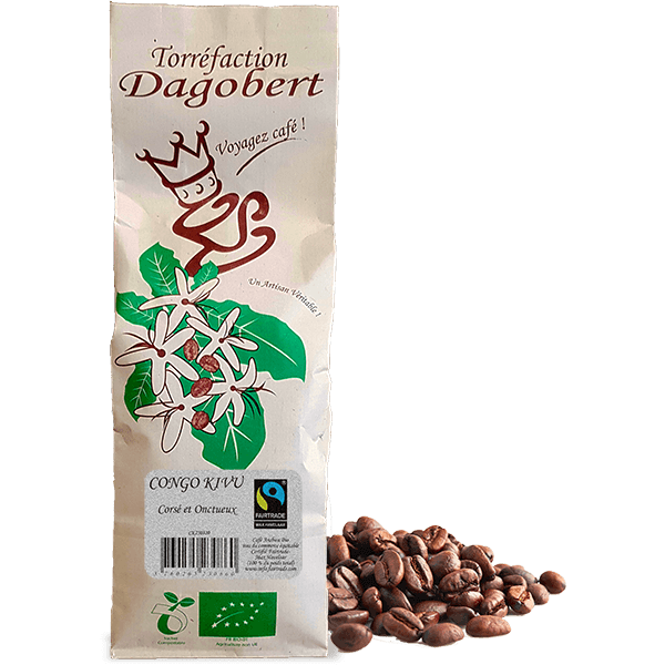 Les Cafés Dagobert -- Congo kivu 100% arabica, bio et équitable - grains (origine Congo) - 1 kg