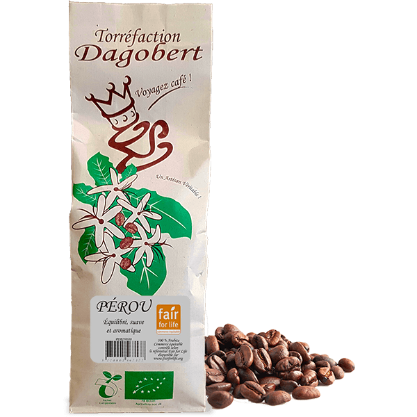 Les Cafés Dagobert -- Pérou 100% arabica, bio et équitable - grains (origine Pérou) - 1 kg